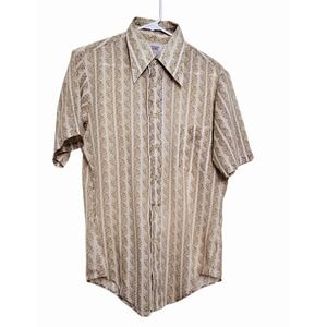 Vtg Manhattan U30 Striped Shirt 70's Men's Small Perma Press Short Sleeve Floral